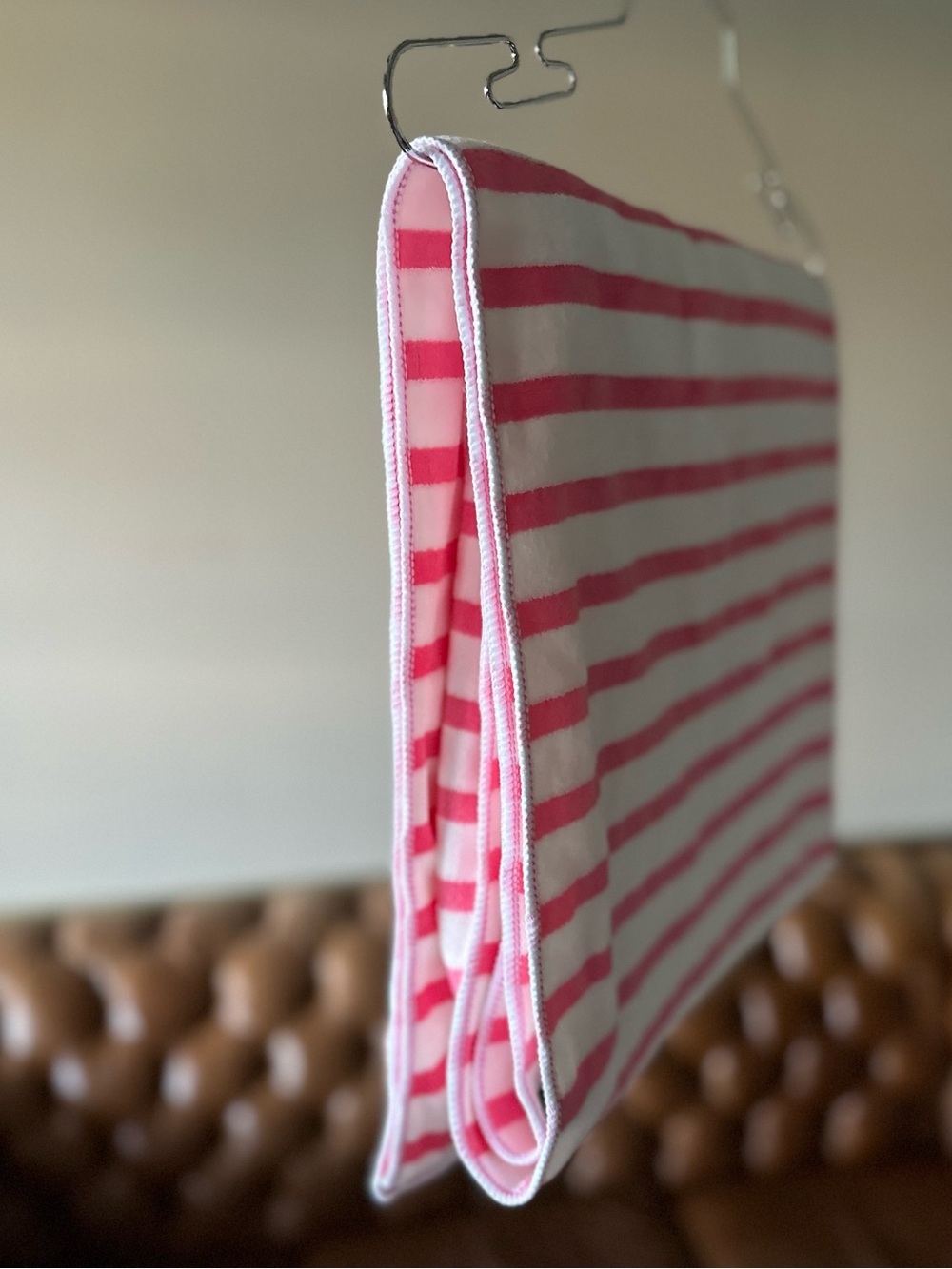 JML Lightweight Beach or Bath Striped Pink and White Towel